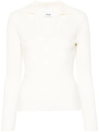 Allude Fine-ribbed Knitted Top In White