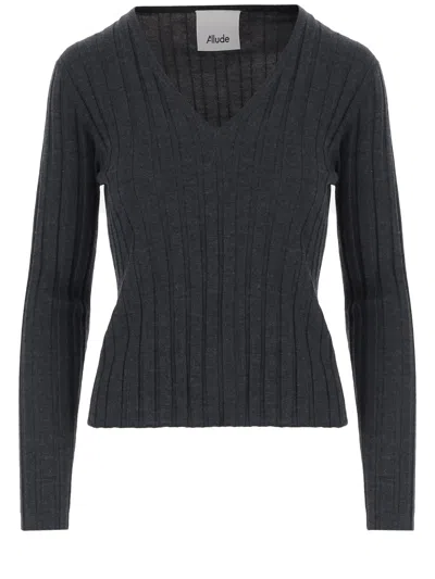 Allude Wool Sweater With Striped Pattern In Brown