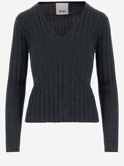 Allude Wool Sweater With Striped Pattern In Black