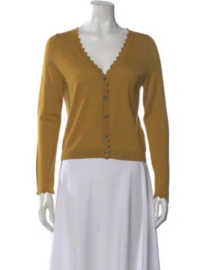 Pre-owned Allude Wool V-neck Sweater W/ Tags In Yellow