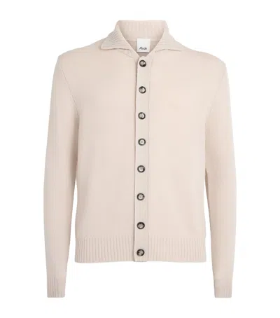 Allude Wool-cashmere Collared Cardigan In Beige