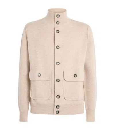 Allude Wool-cashmere High-neck Cardigan In Beige