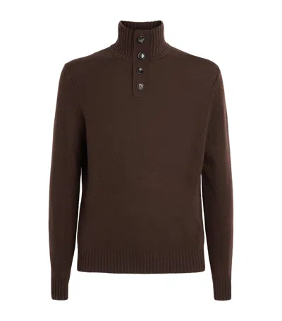 Allude Wool-cashmere High-neck Sweater In Brown