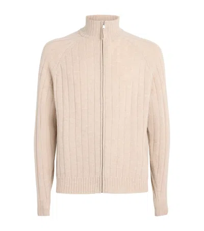 Allude Wool-cashmere Rib-knit Cardigan In Beige