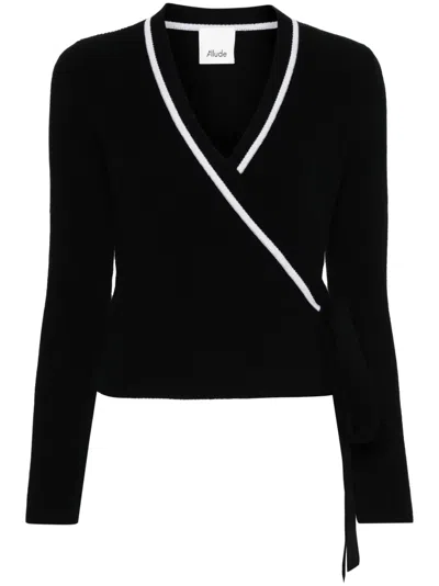 Allude Wraparound Fine-ribbed Cardigan In Black