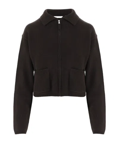 Allude Black Cropped Zip Collar Cashmere Sweater