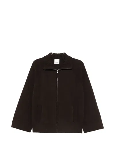 Allude Zip-up Funnel-neck Cardigan In Black