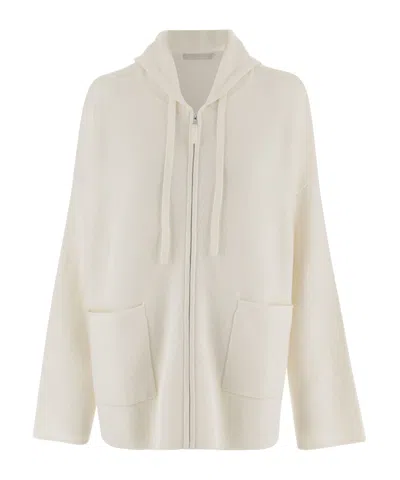 Allude Zip-up Hooded Sweater In White