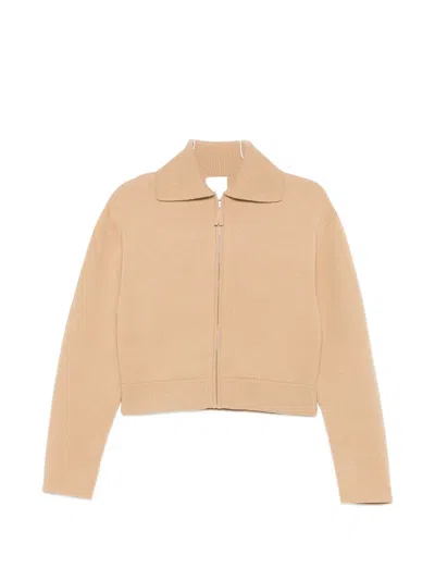 Allude Zip-up Ribbed-trim Cardigan In Neutral
