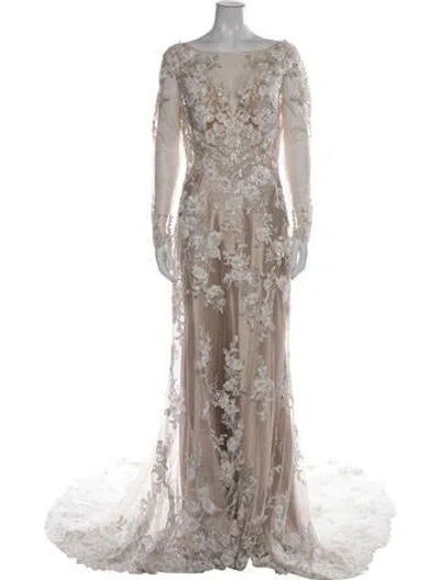 Pre-owned Allure Bridals Bateau Neckline Long Dress In Neutrals