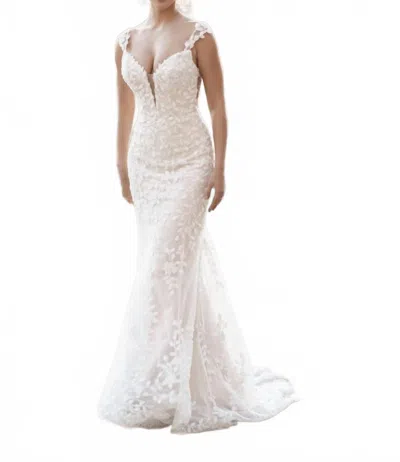 Allure Bridals Beaded Wedding Gown In Ivory/nude In Multi