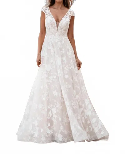 Allure Bridals Floral Lace Wedding Dress In Desert/champagne/ivory/nude In White