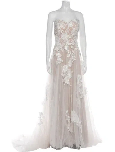 Pre-owned Allure Bridals Floral Print Long Dress In Neutral