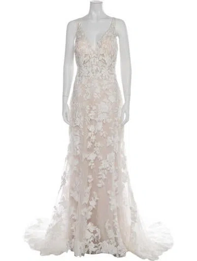 Pre-owned Allure Bridals Floral Print Long Dress In Neutral