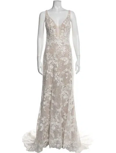 Pre-owned Allure Bridals Floral Print Long Dress W/ Tags In Neutral