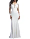 Allure Bridals Intricate Lace Appliqué Wedding Gown In Ivory/nude In Multi