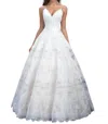 Allure Bridals Lace Ballgown With Sheer Chiffon Stripes In Champagne/ivory In Multi