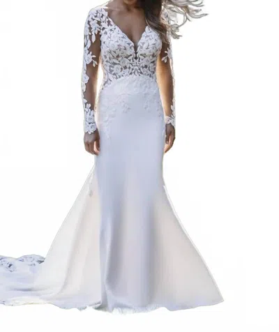 Allure Bridals Lace Long Sleeve Wedding Dress In Ivory/nude In White