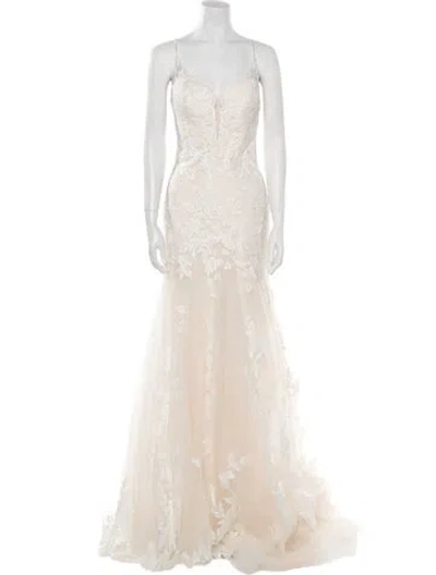 Pre-owned Allure Bridals Lace Pattern Long Dress In Neutral