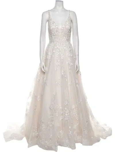 Pre-owned Allure Bridals Lace Pattern Long Dress W/ Tags In Neutral