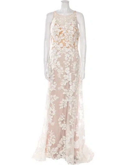 Pre-owned Allure Bridals Lace Pattern Long Dress W/ Tags In Neutral