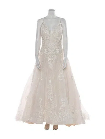 Pre-owned Allure Bridals Lace Pattern Long Dress W/ Tags In Neutral