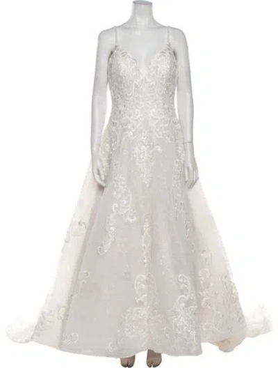 Pre-owned Allure Bridals Lace Pattern Long Dress W/ Tags In Neutral