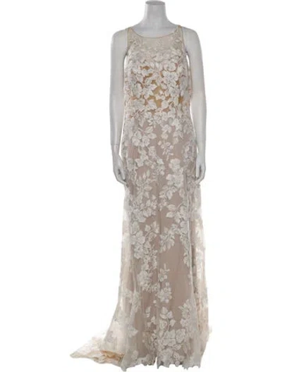 Pre-owned Allure Bridals Lace Pattern Long Dress W/ Tags In Neutral