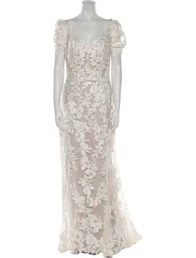 Pre-owned Allure Bridals Lace Pattern Long Dress W/ Tags In Neutral
