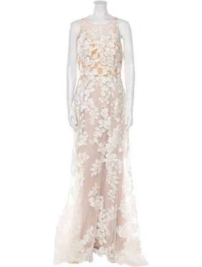 Pre-owned Allure Bridals Lace Pattern Long Dress W/ Tags In Neutral