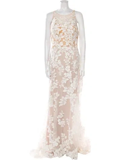 Pre-owned Allure Bridals Lace Pattern Long Dress W/ Tags In Neutral