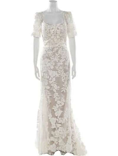 Pre-owned Allure Bridals Lace Pattern Long Dress W/ Tags In White