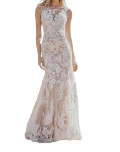 Allure Bridals Lace Sheath Wedding Dress In Sand/ivory/nude In Multi