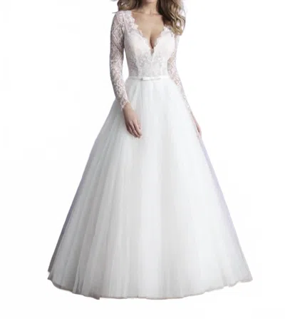 Allure Bridals Long Sleeve Ballgown Wedding Dress In Ivory/nude In White