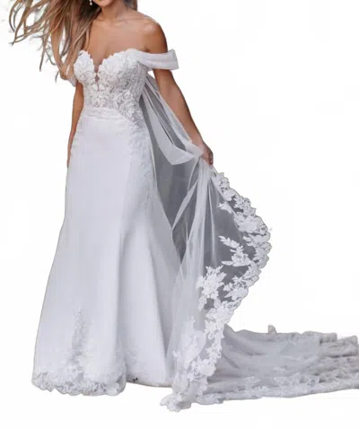 Allure Bridals Off The Shoulder Gown In Ivory/nude In Multi