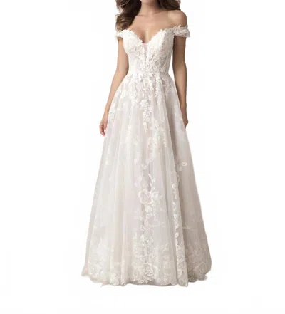 Allure Bridals Off-the-shoulder A-line Wedding Gown In Ivory In Multi