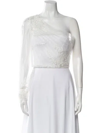 Pre-owned Allure Bridals One-shoulder Sleeveless Crop Top In White