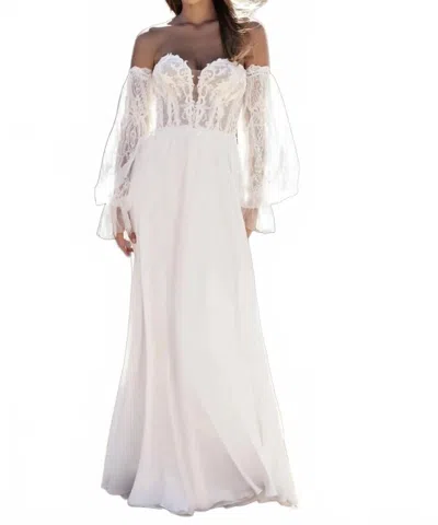Allure Bridals Puffed Sleeve A-line Gown In Ivory/champagne/mocha/nude In Multi