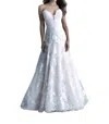 Allure Bridals Strapless A-line Wedding Gown With Floral Appliques In Desert/champagne/ivory In Multi