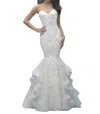 Allure Bridals Strapless Ruffled Lace Mermaid Wedding Gown In Gold/ivory/silver In Multi