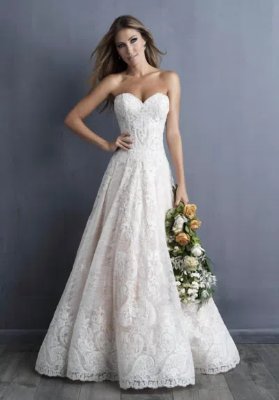 Allure Bridals Strapless Sweetheart Wedding Dress In Ivory/silver In White