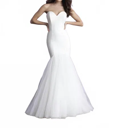 Allure Bridals Strapless Tulle Bow Wedding Gown In Ivory In White
