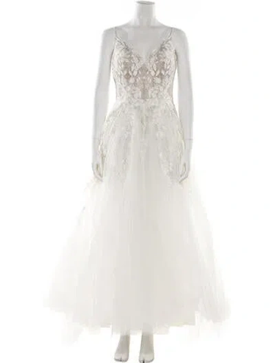 Pre-owned Allure Bridals V-neck Long Dress In Neutral