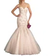 Allure Bridals Whimsical Strapless Gown With Crystalline Details In Champagne/silver In Multi