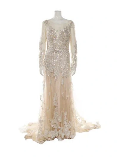 Pre-owned Allure Couture Bateau Neckline Long Dress In Neutral