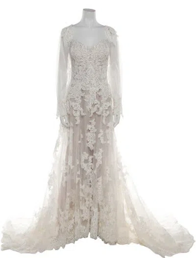 Pre-owned Allure Couture Bateau Neckline Long Dress W/ Tags In White