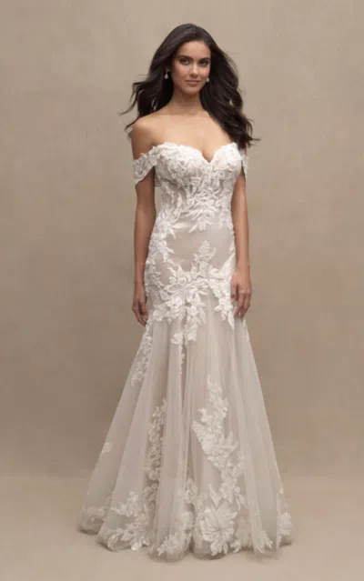 Allure Couture Fit-and-flare Wedding Dress In Ivory Over Nude In White