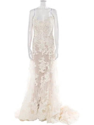 Pre-owned Allure Couture Lace Long Dress In Neutral