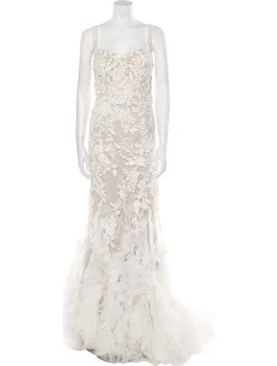 Pre-owned Allure Couture Lace Long Dress In Neutral