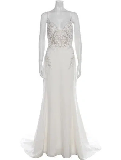 Pre-owned Allure Couture Lace Pattern Long Dress In Gray